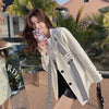 Korean Women's Suit Coat Spring Autumn 2023 Loose Casual British Style Blazer Single-breasted Long Sleeves Coat Female