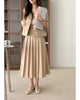 Korean chic retro V-neck three-button loose long-sleeved suit jacket + high-waist pleated A-line skirt suit