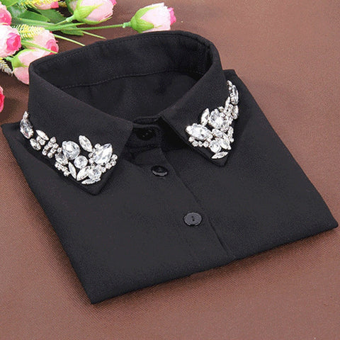 Korean White Half Shirt Detachable High-grade crystal female blouse Fake collar Blouses Peter pan Detachable Collar
