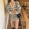 Korean ins spring V-neck plaid short knit sweater with hip skirt two-piece female