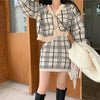 Korean ins spring V-neck plaid short knit sweater with hip skirt two-piece female