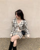 Korean ins spring V-neck plaid short knit sweater with hip skirt two-piece female
