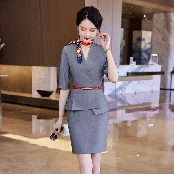 Korean spring  suit large size office women business white-collar formal professional dress work clothes Light blue suit skirt