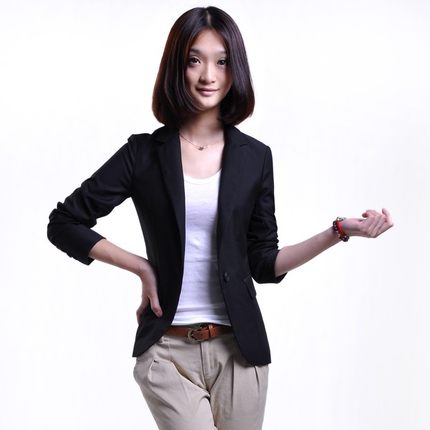 Korean version of the small suit female jacket autumn black Slim professional long-sleeved women's small suit short jacket