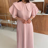 Korejpaa Women Dress 2022 Summer French Gentle Doll Collar Loose Solid Color Lantern Sleeve Stitching Design Pleated Vestidos