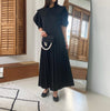 Korejpaa Women Dress 2022 Summer French Gentle Doll Collar Loose Solid Color Lantern Sleeve Stitching Design Pleated Vestidos