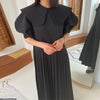 Korejpaa Women Dress 2022 Summer French Gentle Doll Collar Loose Solid Color Lantern Sleeve Stitching Design Pleated Vestidos