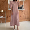 Korejpaa Women Dress 2022 Summer French Gentle Doll Collar Loose Solid Color Lantern Sleeve Stitching Design Pleated Vestidos