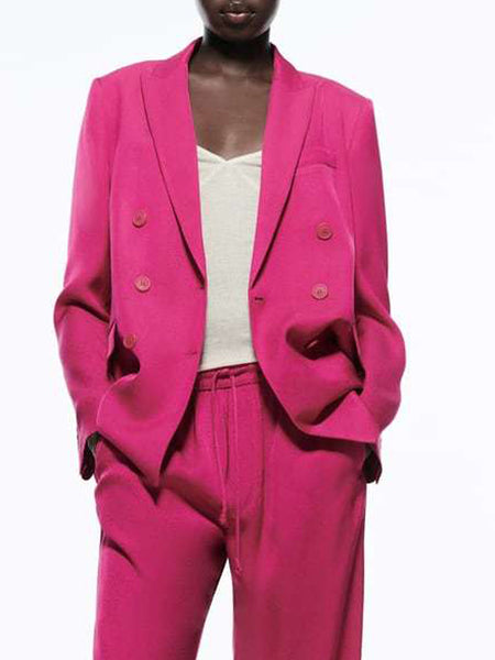Kumsvag 2023 Spring Women Blazers Coats Suits Casual Solid Loose Double Breasted Female Elegant Blazer Clothing