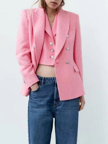Kumsvag 2023 Spring Women Casual Veins Blazers Coats Solid Slim Double Breasted Female Street OL Blazer Outerwear