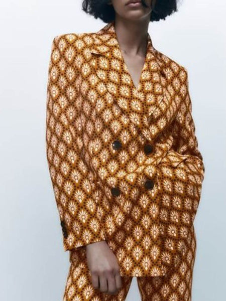 Kumsvag 2023 Summer Women Print Blazers Coats Suit Loose Double Breasted Female Elegant Casual Street Blazer Outerwear