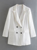 Kumsvag 2023 Summer Women Satin Blazers Coats Suit Casual White Loose Double Breasted Female Elegant Long Blazer Outerwear