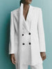 Kumsvag 2023 Summer Women Satin Blazers Coats Suit Casual White Loose Double Breasted Female Elegant Long Blazer Outerwear