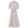 Kuzuwata 2022 Spring Summer  Woman Clothing High Waist Slim Puff Sleeve Rosette Solid Dresses Japanese Sweet Vestidos