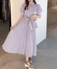 Kuzuwata 2022 Spring Summer  Woman Clothing High Waist Slim Puff Sleeve Rosette Solid Dresses Japanese Sweet Vestidos
