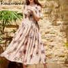 Kuzuwata 2022 Summer  Japanese Vestidos Print O Neck Sleeveless Bowknot Shoulder Strap Ribbon Dresses Sweet Women's Robe