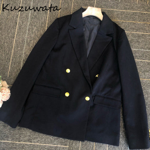 Kuzuwata 2023 Women Suits Japanese Temperament Commuter Blazers Casual Notched Long Sleeve Doble Breasted Jackets