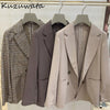 Kuzuwata Japanese Suits 2022 Early Autumn Women Jackets Simple Solid Plaid Lapel Long Sleeve Pockets Double Breasted Blazers