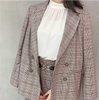Kuzuwata Japanese Suits 2022 Early Autumn Women Jackets Simple Solid Plaid Lapel Long Sleeve Pockets Double Breasted Blazers