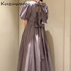 Kuzuwata O Neck Puff Short Sleeve Pullover Dress Women Sexy Open Back High Waist Hip A Line Long Vestidos Summer Multicolor Robe