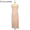 Kuzuwata Sexy Sweet Split Design Camis Dress 2022 Summer  Cherry Print Women Dresses  Elegant High Waist Vestidos