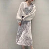 Kuzuwata V Neck Long Sleeve Slim Pullover Dress Women Vintage Print High Waist Hip A Line Long Vestidos Spring 2022  Robe