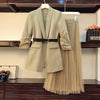 L-4XL Plus Size Women's 2022 Spring and Autumn Loose Fold-sleeved Ladies Blazer + Fashionable Long Mesh Skirt Two-piece Suit