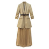 L-4XL Plus Size Women's 2022 Spring and Autumn Loose Fold-sleeved Ladies Blazer + Fashionable Long Mesh Skirt Two-piece Suit