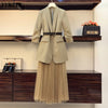 L-4XL Plus Size Women's 2022 Spring and Autumn Loose Fold-sleeved Ladies Blazer + Fashionable Long Mesh Skirt Two-piece Suit