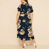 L-5XL Women'S Casual Dress Plus Size Vestidos O-Neck Short Sleeve Flower Print Waist Strap Dress For Ladies Vestidos #L35
