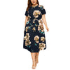L-5XL Women'S Casual Dress Plus Size Vestidos O-Neck Short Sleeve Flower Print Waist Strap Dress For Ladies Vestidos #L35