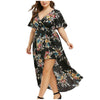 L-5xl Plus Size  Women Dress Elegance Short Sleeve Floral Irregular Dress Sleeve High Low Maxi Dress Beach Holiday Robe