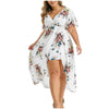 L-5xl Plus Size  Women Dress Elegance Short Sleeve Floral Irregular Dress Sleeve High Low Maxi Dress Beach Holiday Robe