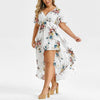 L-5xl Plus Size  Women Dress Elegance Short Sleeve Floral Irregular Dress Sleeve High Low Maxi Dress Beach Holiday Robe