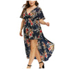 L-5xl Plus Size  Women Dress Elegance Short Sleeve Floral Irregular Dress Sleeve High Low Maxi Dress Beach Holiday Robe