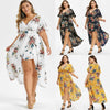 L-5xl Plus Size  Women Dress Elegance Short Sleeve Floral Irregular Dress Sleeve High Low Maxi Dress Beach Holiday Robe