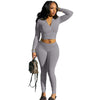 L290 Spring Women Outfits Casual High Stretch Two Piece Set Solid Color Sexy Zipper Top an pants Skinny sweatsuits Set Women