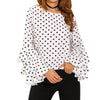Elegant Dot Print Flare Sleeve Women Blusa O-neck Long Sleeve Chiffon Shirts Ladies Tops Korean White Black Blouse Tee