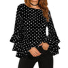 Elegant Dot Print Flare Sleeve Women Blusa O-neck Long Sleeve Chiffon Shirts Ladies Tops Korean White Black Blouse Tee