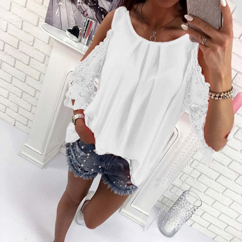 Women Blouse Shirt 2022 New Summer Beach Casual Sexy Cold Shoulder Long Sleeve Hollow Out Ladies Mujer Tops Tee Blusas