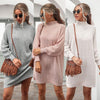 LAIWEIS Elegant sweater dresses for wome turtleneck long sleeve solid loose thicken basic autumn winter knitted dress