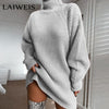 LAIWEIS Elegant sweater dresses for wome turtleneck long sleeve solid loose thicken basic autumn winter knitted dress