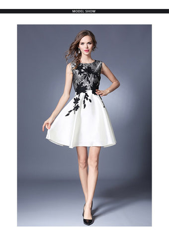 Brand Europe Style Women Clothing New Summer Fashion Flowers Embroidery Dress O-neck Sleeveless Layered Vintage Dresses