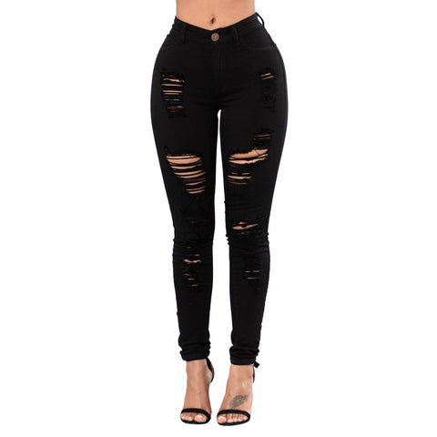 Plus Size 2XL 3XL Ripped Jeans Women Skinny Hole Knee Denim Pants Female Fasion Destroyed Jeans 3 Colors KWA0638-5