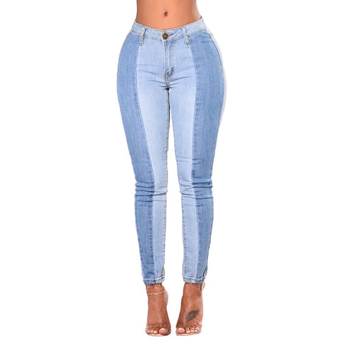 Plus Size 2XL 3XL Women Spliced Jeans Slim Elastic Panelled Denim High Waist Pants Stretch Chic Jeans Female KWA0637-4