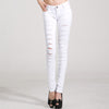 White Ripped Jeans for Women Casual Stretch Pencil Pants Slim Wash Torn Jean Pant Female Distressed Denim Trousers