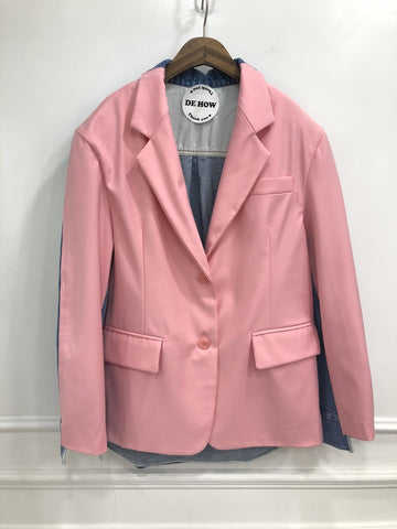 2022 Autumn Summer New Pattern Coat Notched Collar Stripe Denim Spliced Single Breasted Ladies Fashion Blazer BC061