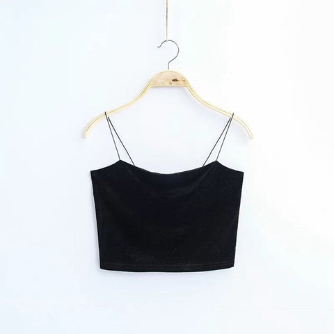New Women Fashion Korea Style Red Black Solid Color Velvet Short Section Sexy Camisole Female Tie F80903