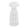 Spring Summer New O-neck Short Sleeve Cascading Ruffles Elastic Empire Waist Ladies Fashion Tunic Dress BA705