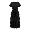 Spring Summer New O-neck Short Sleeve Cascading Ruffles Elastic Empire Waist Ladies Fashion Tunic Dress BA705